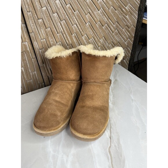 UGG Selene 1006493 Suede Leather Sheepskin Wool Fur Chestnut Sz 9 Short Boots - Picture 4 of 9